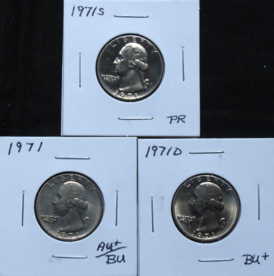 1971 AU+, 1971D BU+ & 1971 PR Washington QTS 5A10EPCS-1-2-3