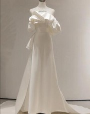 Gorgeous Off Shoulder Flounce Long Train Wedding Dresses Bride Chapel White Gown