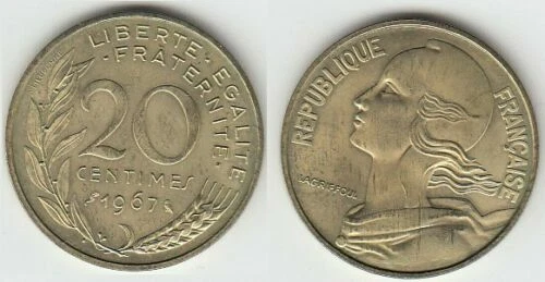 Pièces de monnaie françaises en nickel pour 20 centimes