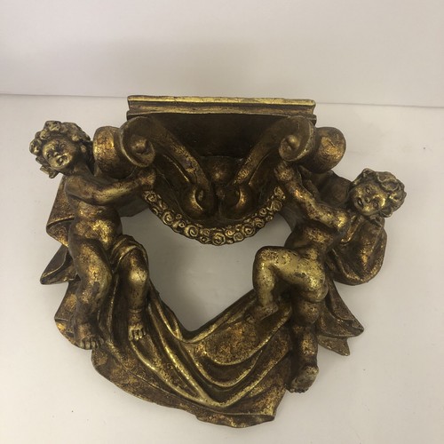 Vintage Cherub Angel Ornate Wall Gold Sconce Shelf Resin MCM Hollywood Regency - Picture 12 of 17