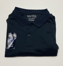 New Nautica Boys Stretch Double Piqu Polo School Shirt Navy Size Large 14/16