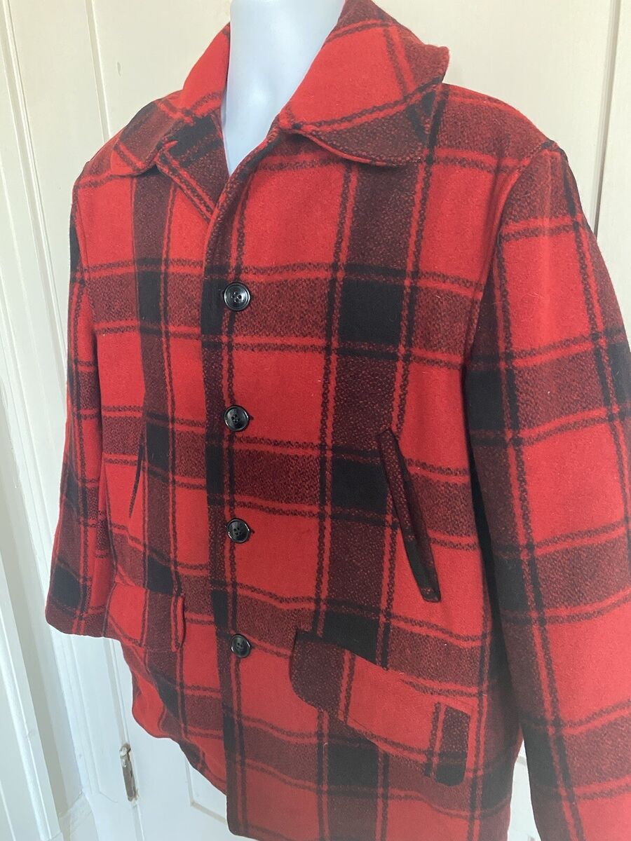 Chippewa Woolen Mills Wool Coat Buffalo Plaid Red Mens 40s Chippewa Woolen Mills Wool Coat Buffalo Plaid Red Mens 40s