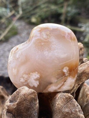 Flower Agate / Cherry Blossom / Plum Blossom Agate Crystal Heart 118g 44