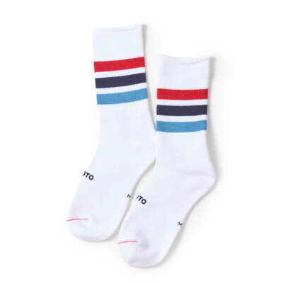 Rototo Fine Pile Striped Crew Socks Red / Blue / Light Blue