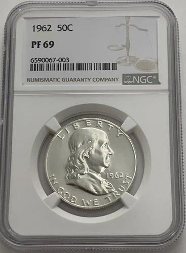 1962 NGC PF69 Proof Franklin Half Dollar 50c 90% SILVER White Label
