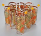 Georges Briards Pageant Collins Glasses Set of 8 w 5 Swizzle Sticks Fruit MCM