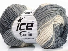 8-Skein Lot Lorena Print Yarn light cotton grey shades white