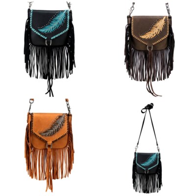 Handtasche Schultertasche Westerntasche Montana West Leder Feder Fransen Nieten