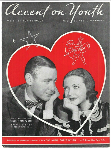 Herbert Marshall & Sylvia Sidney Sheet Music ACCENT ON YOUTH 1935