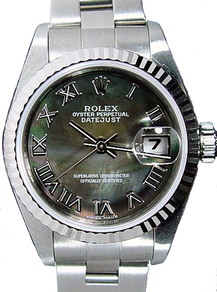ROLEX Ladies 26mm18kt White Gold & SS DateJust MOP Roman Oyster 79174 SANT BLANC