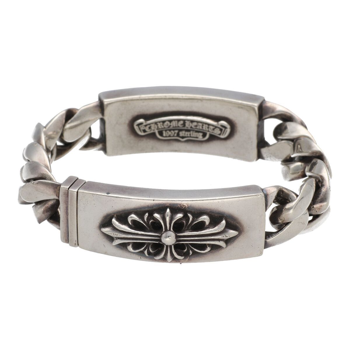Used Chrome Hearts Double Id Bracelet Floral Cross Heart Used Chrome Hearts Double Id Bracelet Floral Cross Heart