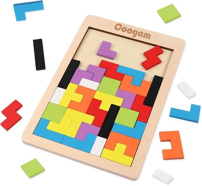 Wooden Blocks Puzzle Brain Teasers Toy Tangram Jigsaw Intelligence Colorful 3D