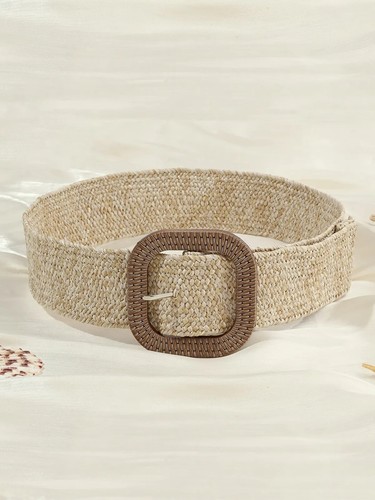 Square Buckle Straw Belt Boho Style Accessory for Halloween and Casual Outfits - Picture 18 of 19