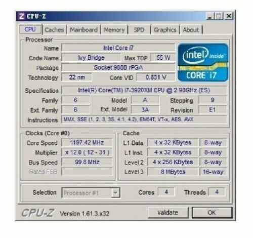 Intel I7-3920XM SR0T2/SR0MH 2.9-3.8G/8M Socket G2 (rPGA988B) CPU AW8063801009606 - Picture 9 of 9