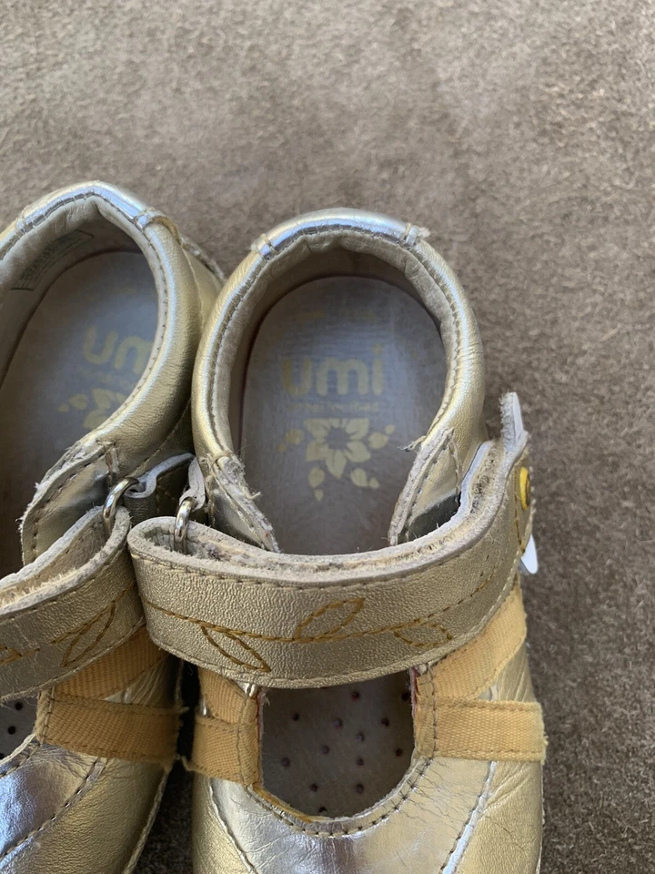 UMi Niñas Mary Jane Azul/Marrón Cuero Flor ~ Talla 5.5/Eur 21 Foto 4 de 4