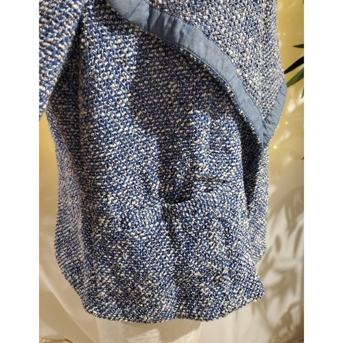 Talbots Open Tweed Blazer Jacket Womens Size L Blue White Career Office Pockets - Picture 5 of 8
