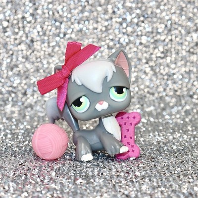 Littlest Pet Shop AUTH LPS #NO NUMBER Grey Angora Cat Long Haired Green Eyes