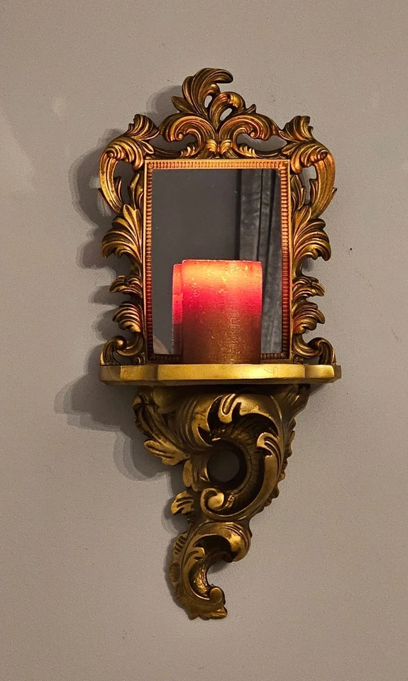 Antique Gold Ornate Baroque Wall Mirror With Shelf - Image 3 of 4