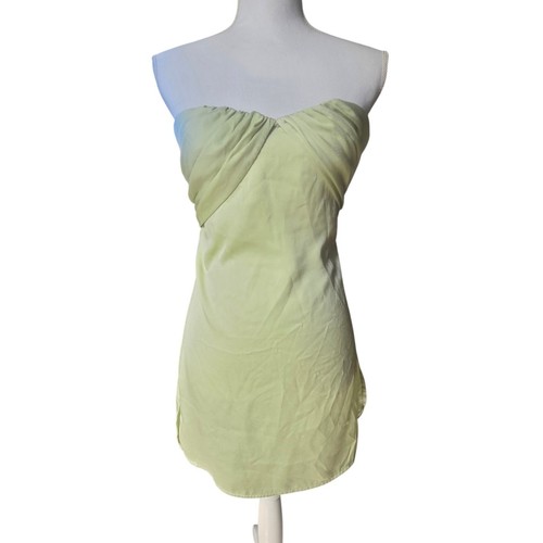 Princess Polly Irena Strapless Mini Dress Sage Green Satin 4 Homecoming Nightout