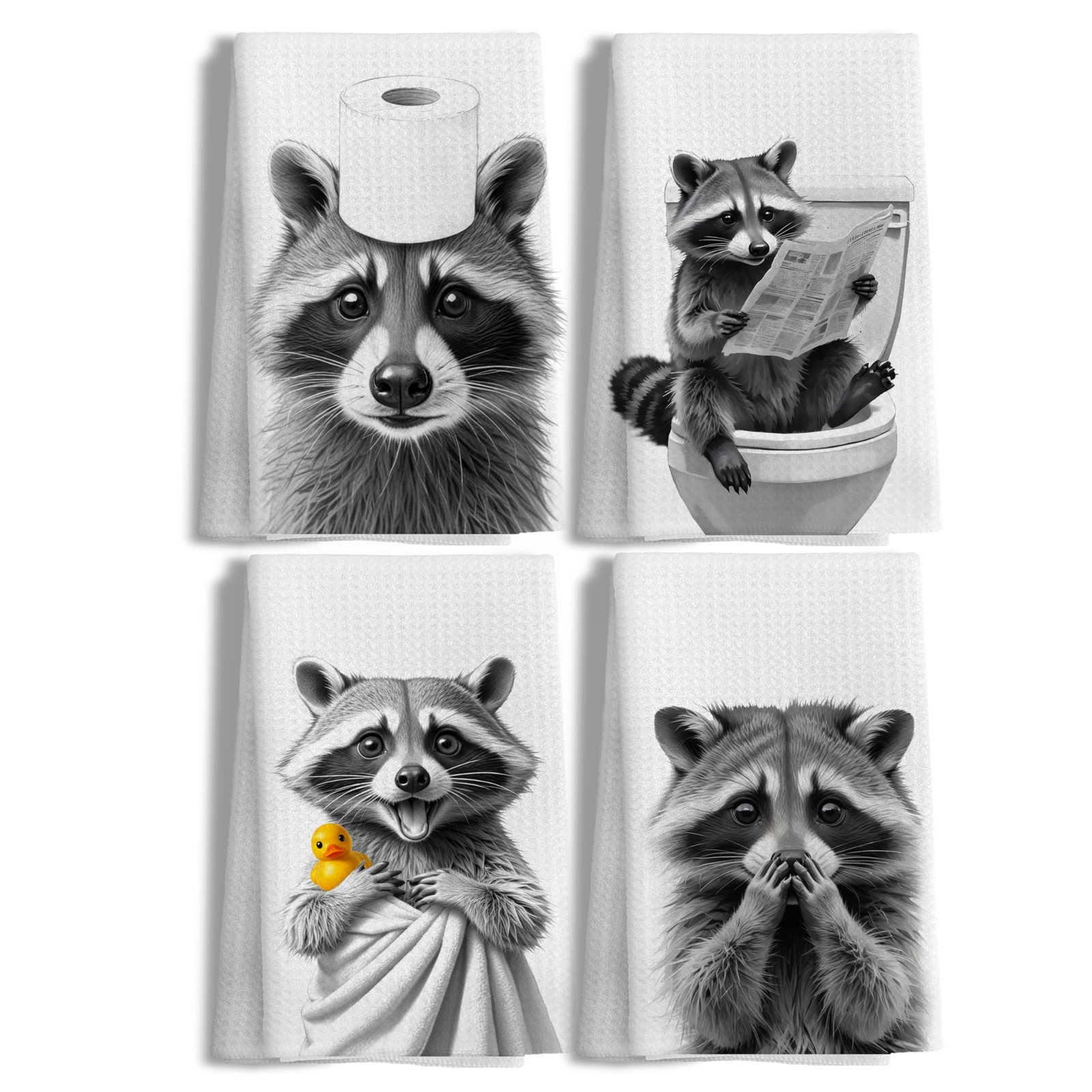 Funny Raccoon Gifts Hand Towels for Bathroom Decor Set of 4, Funny Kitchen To...