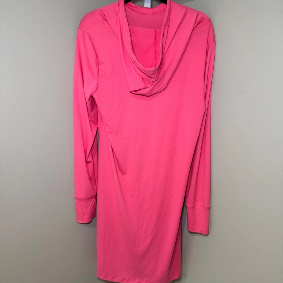 C & C California Hot Pink UV Coverup Hoodie Dress Long Sleeve Beach Swim Large - Image 2 of 4