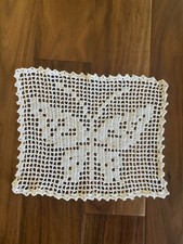 Vintage Handmade Crochet Ecru BUTTERFLY Filet Doily