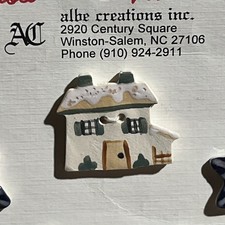 5 pc Albe Creations Vintage Hand Painted Ceramic Buttons 1988, House/Showflakes