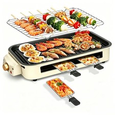 Image of 1600W Electric Barbecue Grill 2 in 1 Indoor BBQ Griddle Smokeless for Home Party