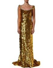 Dolce & Gabbana Gold Sequin Embellished Sleeveless Gown Women's Dress
