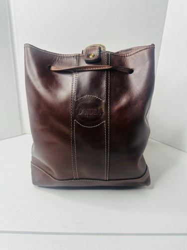 Vintage D'Nusa Leather Bucket Bag USA Brown Brass Hardware 10"x8"x5" Rare - Picture 1 of 10