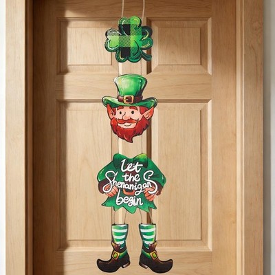 St Patricks Day Decorations - Shamrock Leprechauns Wooden Door Sign Welcome Wall