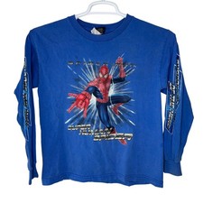 VTG 2002 Marvel Spider Man Movie Shirt Youth Large Long Sleeve Blue Super Hero