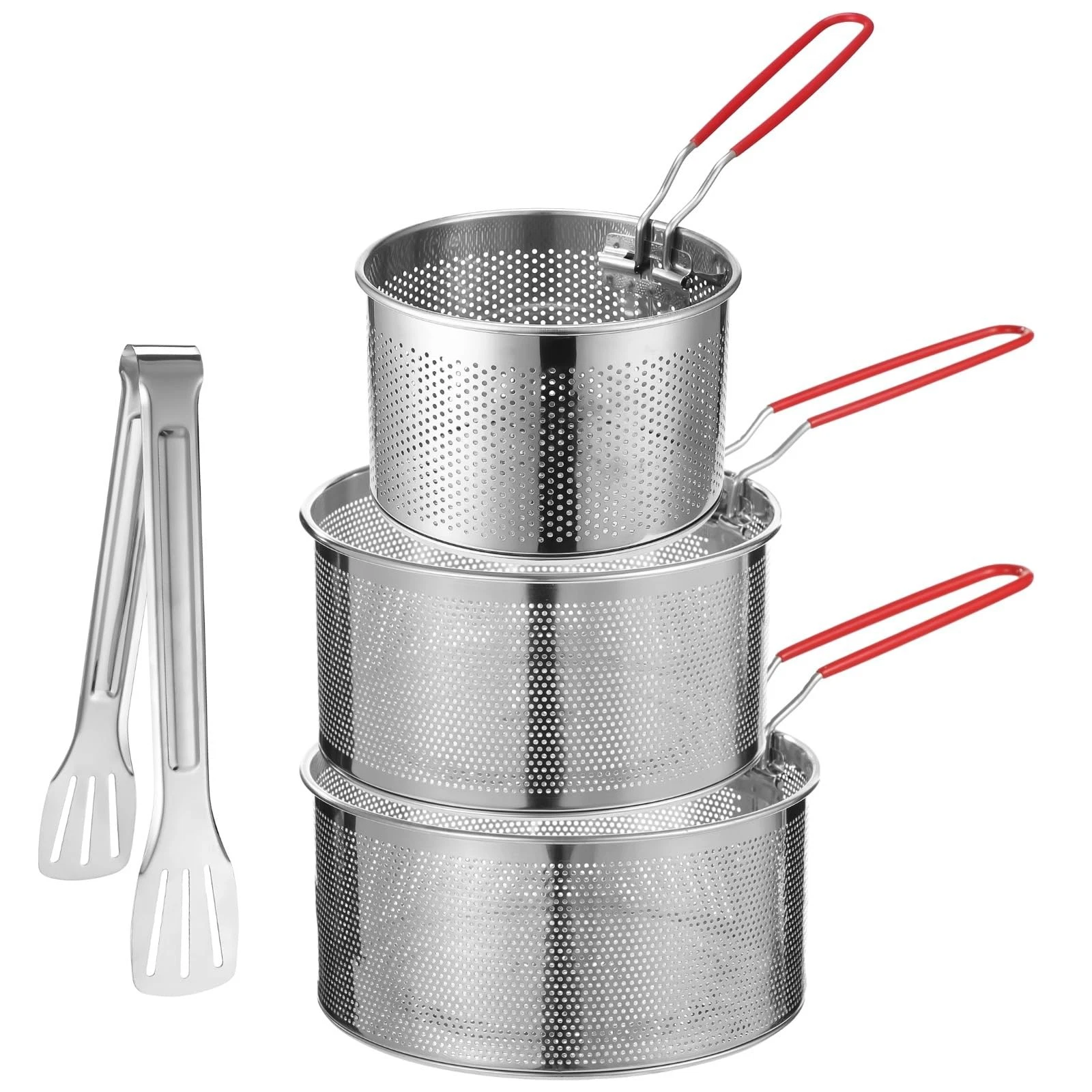 3 Pcs Stainless Steel Pasta Strainer Set with Food Clip, Include 7 in, 6.2in,...