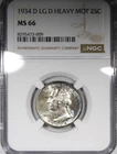 1934-D Heavy Motto Washington Quarter NGC MS66 Large D