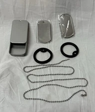 Military Spec. Army Blank Shiny Dog Tag Set w/ Stainless Steel Ball Chains