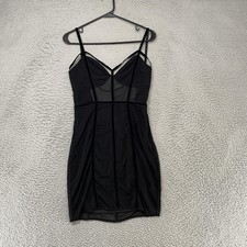 Fashion Nova Avenge Mesh Dress Womens L Black Sheer Empire Bodycon Open Back