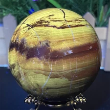 1.2LB 2.9" Natural Petrified Wood Sphere Ball Quartz Crystal Energy UV Fluorite