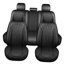 Car Seat Covers, Waterproof Leather Vehicle Cushion 5pcs Full Set B-Black
