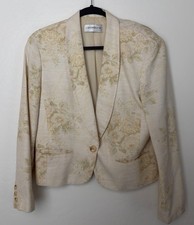 Vtg Liz Claiborne Collection Floral Blazer Jacket Women s 8 Ivory Linen Rayon