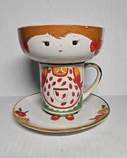 1970s Children’s 3 Piece Stackable Dish Set Strawberry Girl Bowl Plate Mug Korea