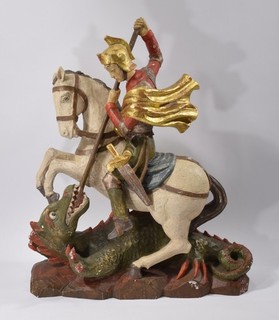 alte Holzfigur Heiliger Georg Drachentöter 48cm Schnitzerei gefasst Oberammergau