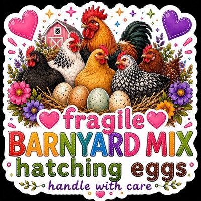 100 Barnyard Chicken Mix Hatching Eggs Handle With Care Shipping Label Stickers