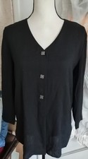 VTG V Neck Blouse Micro Check Textured Black Made in USA 3/4 Sleeve Semi Sheer