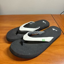 Sanuk Women's Serenity Yoga Flip Flop Foam Comfort Black White Slip on Thong 11