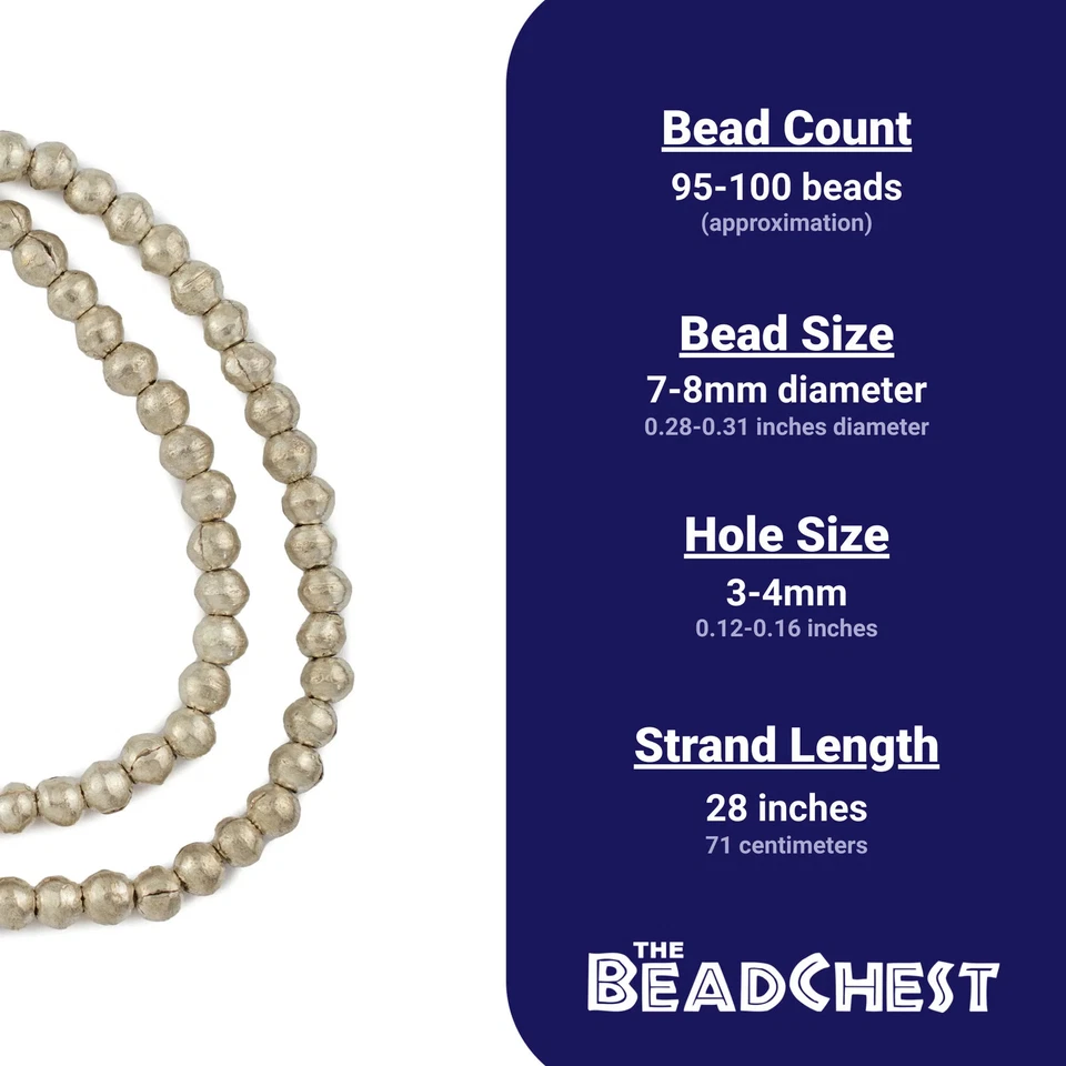 Round White Metal Ethiopian Beads 8mm African Silver Large Hole 28 Inch Strand - Image 4 of 4