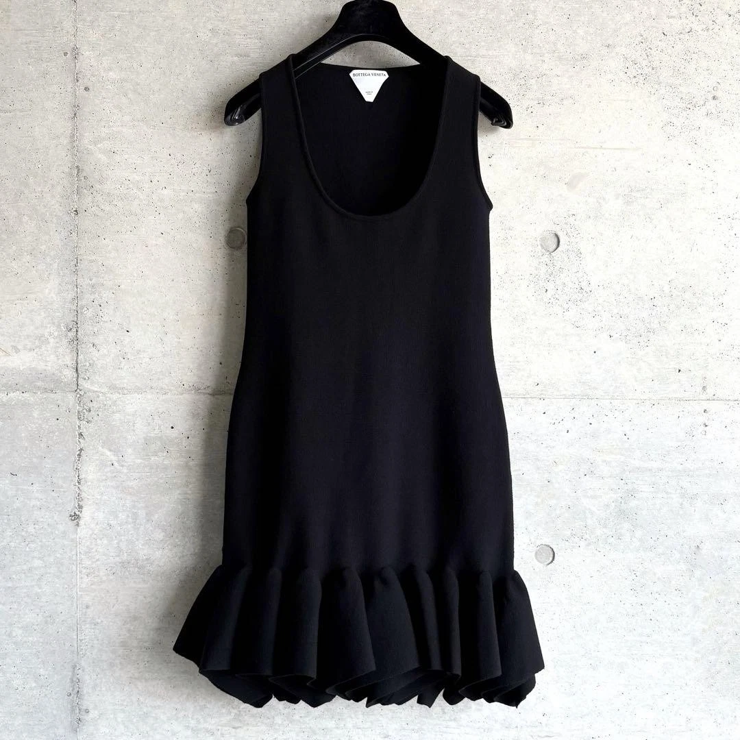 Abito Bottega Veneta senza maniche in maglia nero lana taglia XS texture fuzz leggero