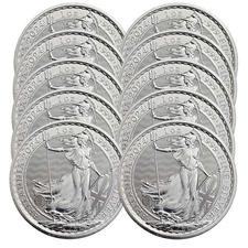 Lot of 10 - 2024 U.K. 2 Pound King Charles III Silver Britannia 1 oz .999 BU