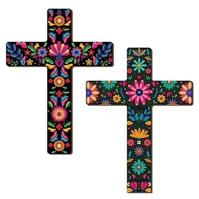 Pinkunn 2 Pcs Mexican Floral Cross Wall Decor 8.7 x 11.8 Inches, Classic