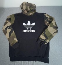 Adidas Originals Hoodie Mens Medium Black Camo Trefoil Pullover Kangaroo Pocket