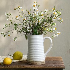 Ceramic Rustic Vase with Handle, White Distressed 7 Inch White Pitcher